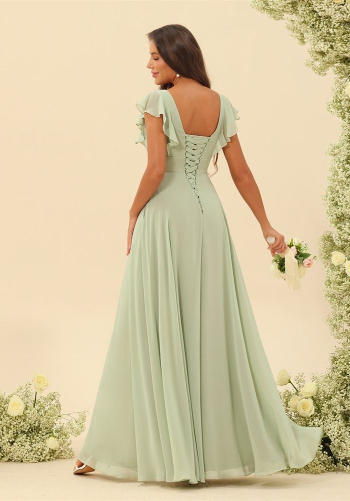 Kleid Mintgrun Festlich V-ausschnitt