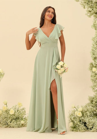 Kleid Mintgrun Festlich V-ausschnitt