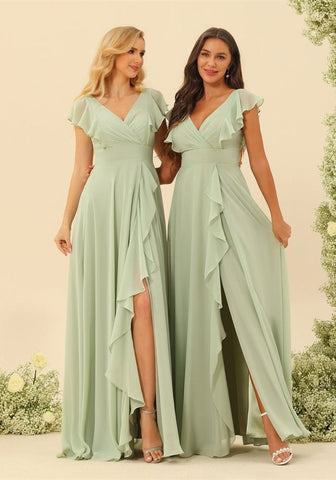 Kleid Mintgrun Festlich V-ausschnitt