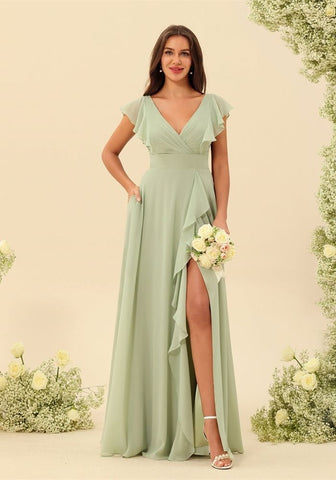 Kleid Mintgrun Festlich V-ausschnitt